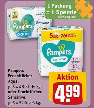 Pampers Feuchttücher Aqua und Sensitive – Aktion 4,99€