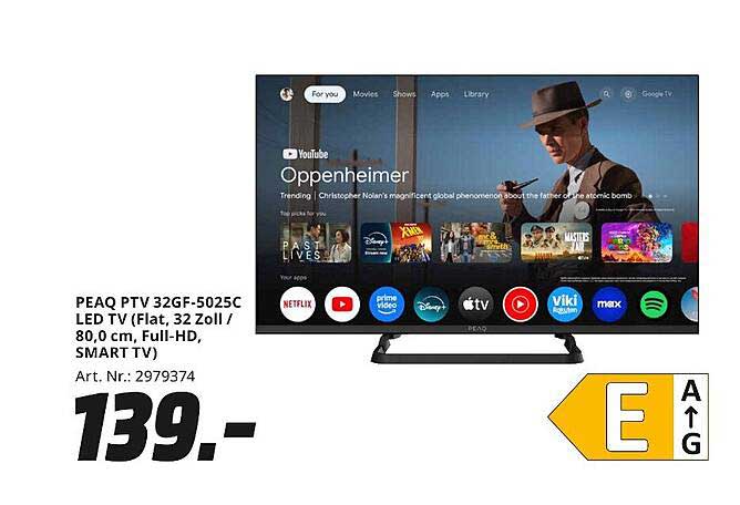 PEAQ PTV 32GF-5025C LED TV (Flat, 32 Zoll / 80,0 cm, Full-HD, SMART TV)