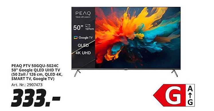 PEAQ PTV 50GQU-5024C 50" Google QLED UHD TV (50 Zoll / 126 cm, QLED 4K, SMART TV, Google TV)