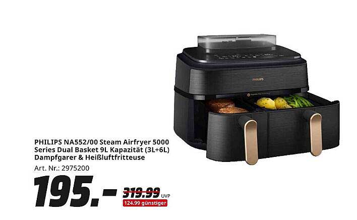 PHILIPS NA552/00 Steam Airfryer 5000 Series Dual Basket 9L