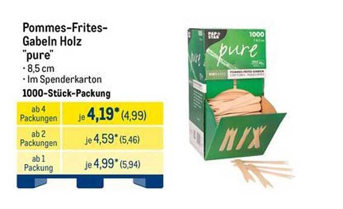 Pommes-Frites-Gabeln Holz "pure" 1000-Stück-Packung