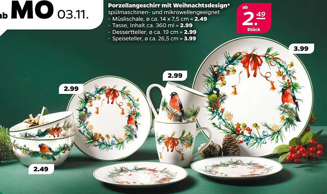 Porzellan-Geschirr mit Weihnachtsdesign