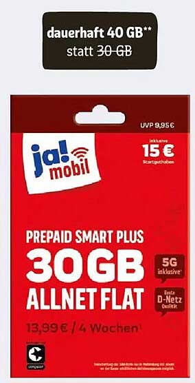 Prepaid Smart Plus 30GB Allnet Flat von ja! mobil