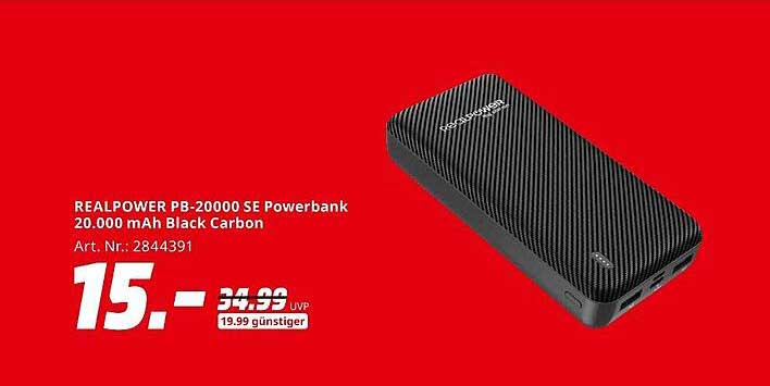 REALPOWER PB-20000 SE Powerbank 20.000 mAh Black Carbon
