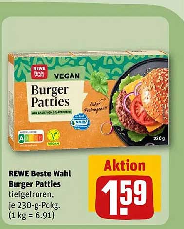 REWE Beste Wahl Burger Patties 230 g, vegan