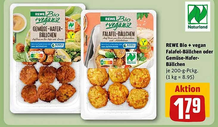 REWE Bio + vegan Falafel-Bällchen oder Gemüse-Hafer-Bällchen 200g