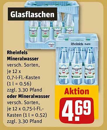 Rheinfels Mineralwasser 12 x 0,7-l-Fl.-Kasten für nur 4,69 €