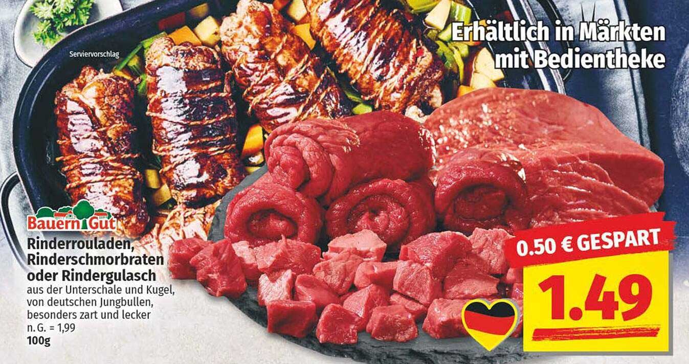 Rinderrouladen, Rindschmorbbraten oder Rindergulasch