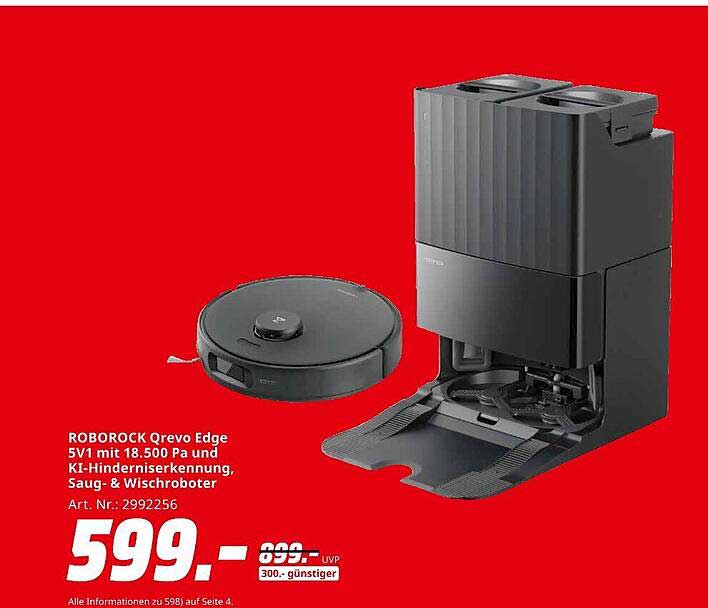 ROBOROCK Qrevo Edge 5V1 mit 18.500 Pa und KI-Hinderniserkennung, Saug- & Wischroboter