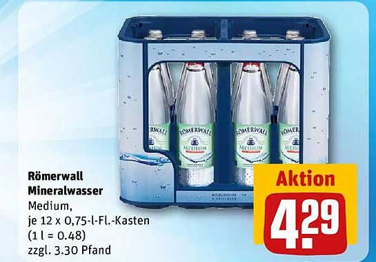 Römerwall Mineralwasser Medium, je 12 x 0,75-I-Fl.-Kasten