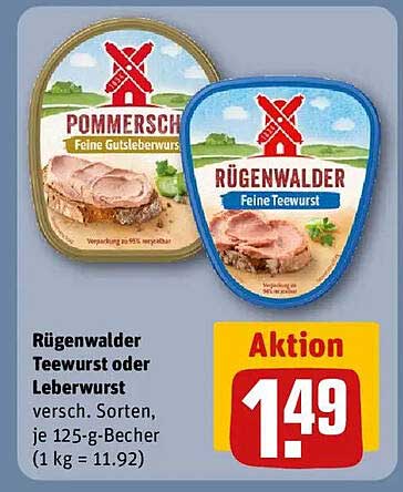 Rügenwalder Teewurst oder Leberwurst 125-g-Becher
