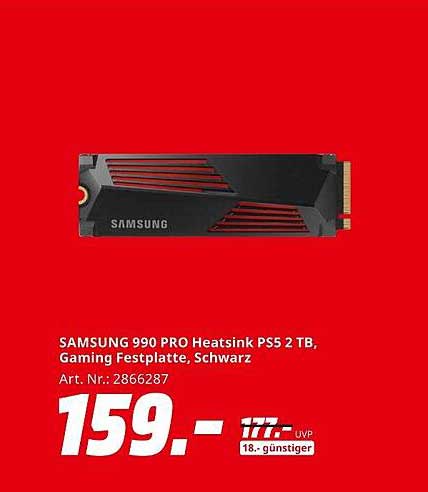 SAMSUNG 990 PRO Heatsink PS5 2 TB Gaming Festplatte, Schwarz