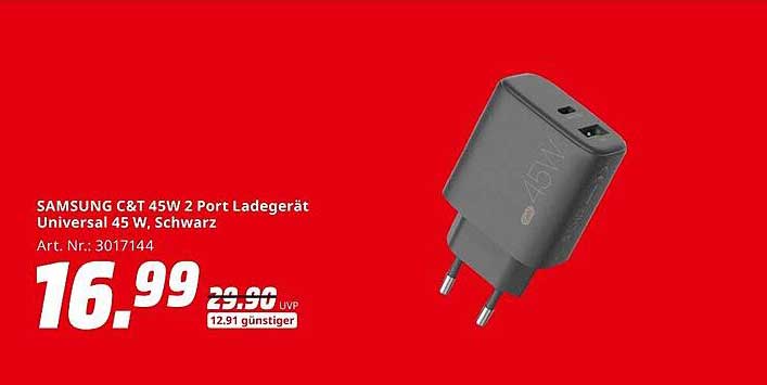 SAMSUNG C&T 45W 2 Port Ladegerät Universal 45 W, Schwarz