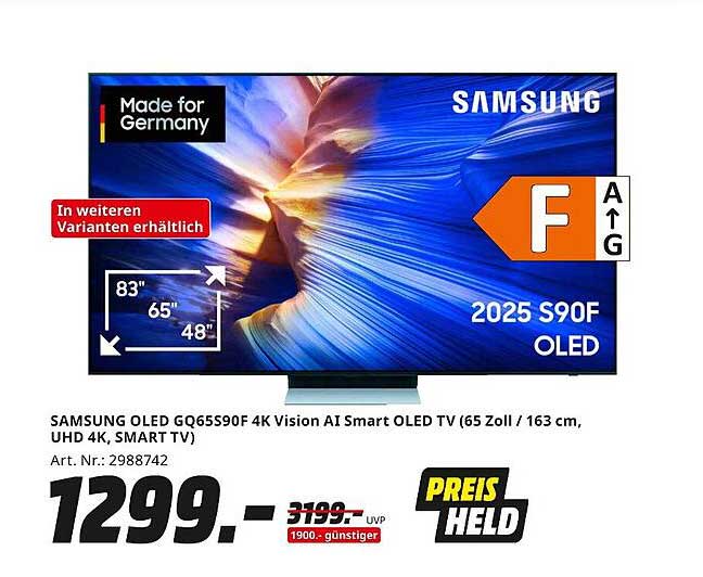 SAMSUNG OLED GQ65590F 4K Vision AI Smart OLED TV (65 Zoll / 163 cm, UHD 4K, SMART TV)