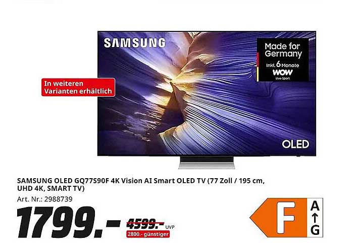 SAMSUNG OLED GQ77590F 4K Vision AI Smart OLED TV (77 Zoll / 195 cm, UHD 4K, SMART TV)