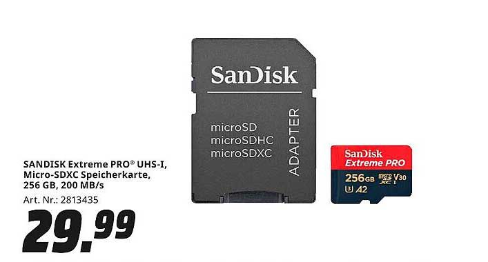 SANDISK Extreme PRO® UHS-I, Micro-SDXC Speicherkarte, 256 GB, 200 MB/s