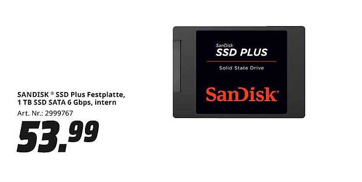 SANDisk SSD Plus Festplatte, 1 TB SSD SATA 6 Gbps, intern