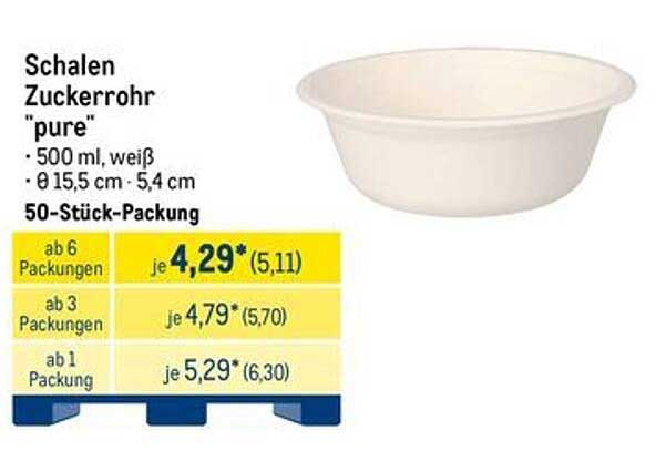 Schalen Zuckerrohr 'pure' - 500 ml, weiß - 50-Stück-Packung