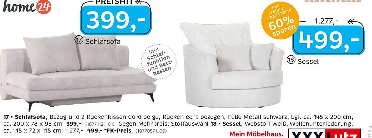 Schlafsofa mit hochwertigem Cordbezug und Schlaffunktion