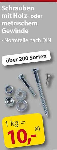 Schrauben mit Holz- oder metrischem Gewinde - über 200 Sorten