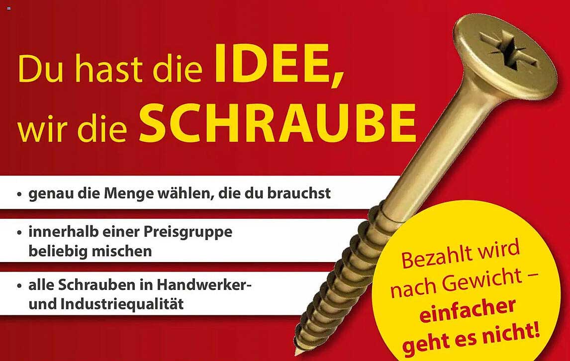 Schrauben nach Gewicht - Sonderpreis Baumarkt