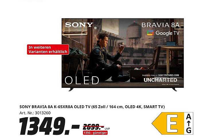 SONY BRAVIA 8A K-65XR8A OLED TV (65 Zoll / 164 cm, OLED 4K, SMART TV)