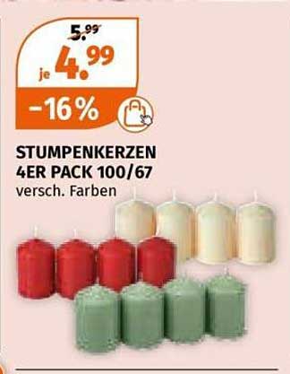 Stumpenkerzen 4er Pack 100/67 - verschiedene Farben