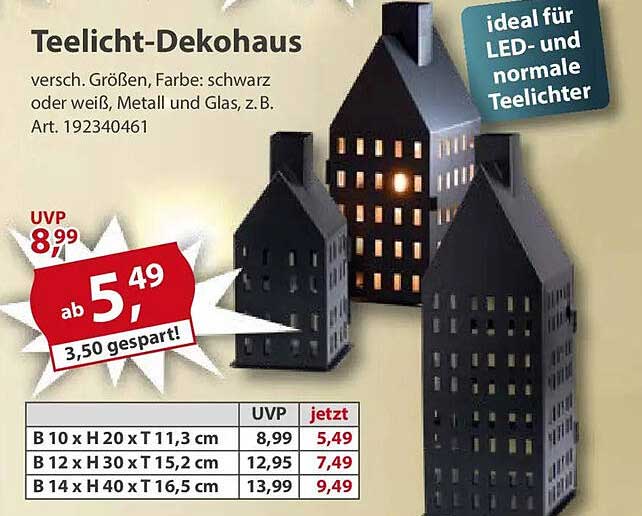 Teelicht-Dekohaus in verschiedenen Größen und Farben