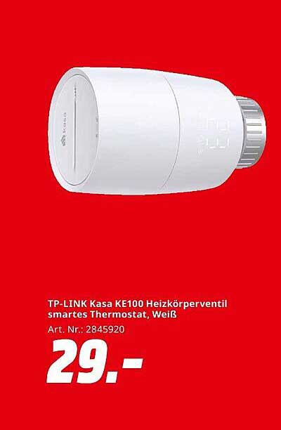 TP-LINK Kasa KE100 Heizkörperventil smartes Thermostat, Weiß
