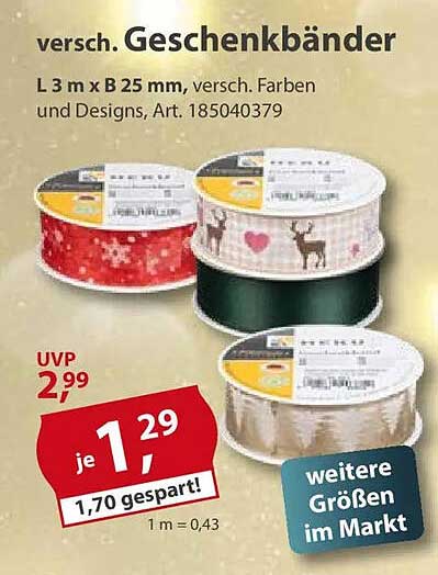 Verschiedene Geschenkbänder, L 3 m x B 25 mm