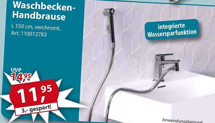 Waschbecken-Handbrause 150 cm, verchromt, mit integrierter Wassersparfunktion