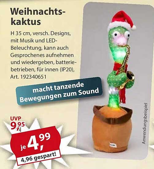 Weihnachtskaktus mit Musik und LED-Beleuchtung