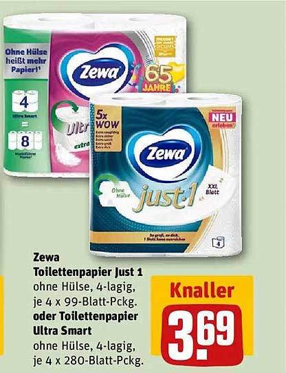 Zewa Toilettenpapier Just 1 - 4-lagig, je 4 x 99-Blatt-Pckg.