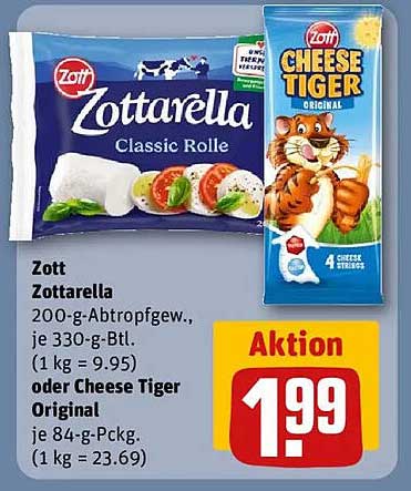 Zott Zottarella Classic Rolle oder Cheese Tiger Original