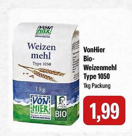 VonHier Bio-Weizenmehl Type 1050 1kg Packung