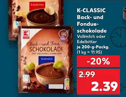 K-CLASSIC Back- und Fondue-Schokolade Vollmilch oder Edelbitter je 200-g-Pack.