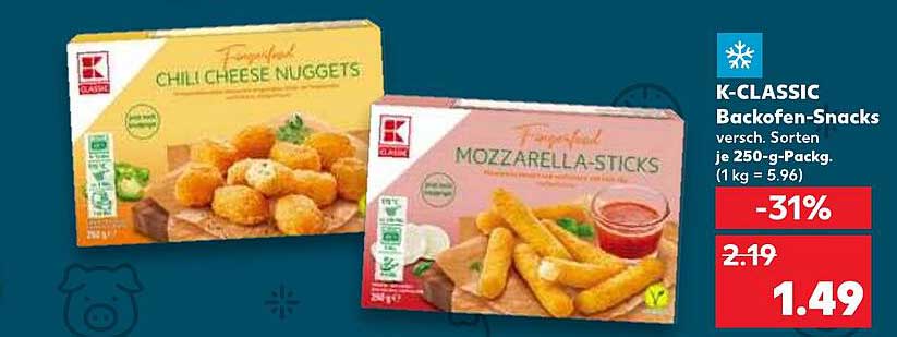 K-CLASSIC Backofen-Snacks – Chili Cheese Nuggets und Mozzarella-Sticks
