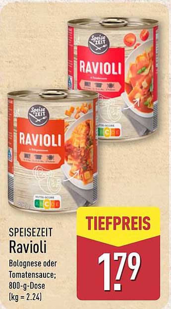 SPEISEZEIT Ravioli Bolognese oder Tomatensauce; 800-g-Dose