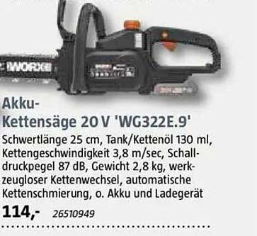 Akku-Kettensäge 20 V 'WG322E.9'