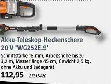 Akku-Teleskop-Heckenschere 20 V 'WG252E.9'