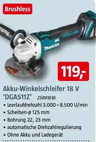 Akku-Winkelschleifer 18 V 'DGA511Z'