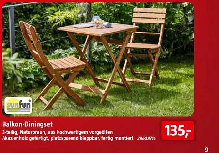 Balkon-Diningset 3-teilig, Naturbraun