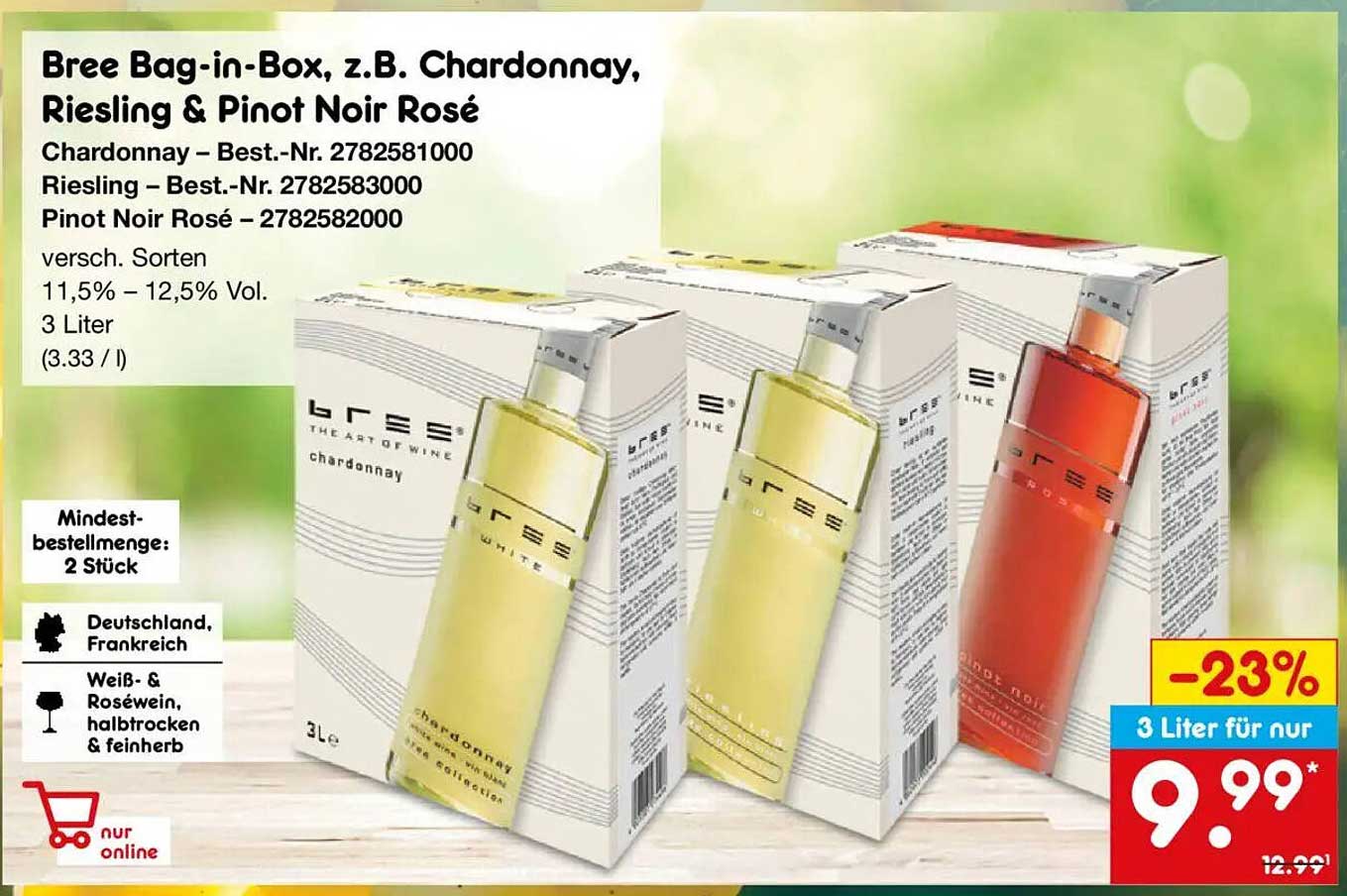 Bree Bag-in-Box, z.B. Chardonnay, Riesling & Pinot Noir Rosé