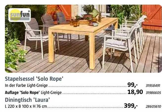 Dinentisch 'Laura' und Stapelsessel 'Solo Rope' in Light-Grey