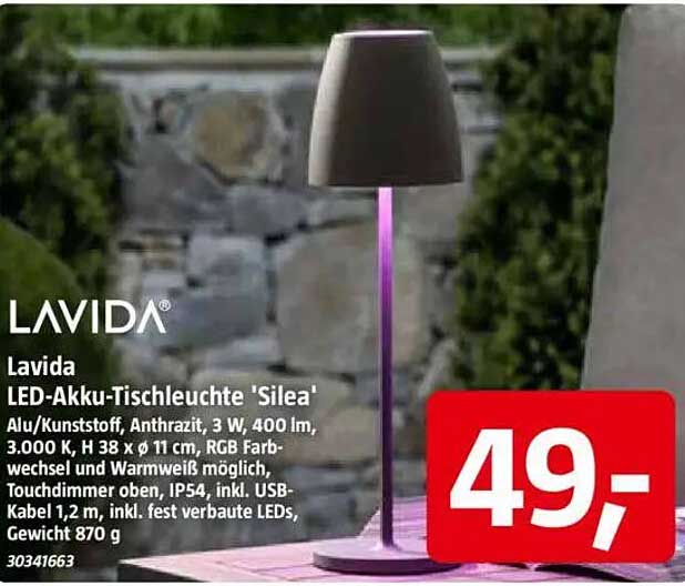 LED-Akku-Tischleuchte 'Silea'