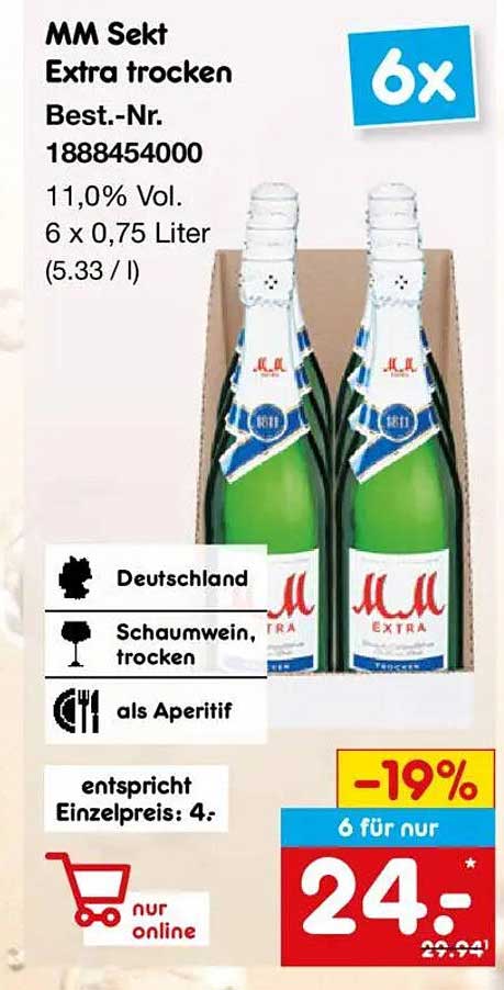 MM Sekt Extra trocken 6 x 0,75 Liter