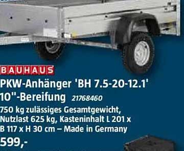 PKW-Anhänger 'BH 7.5-20-12.1' 10"-Bereifung