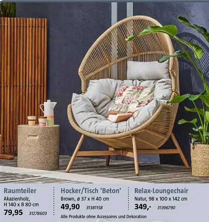 Relax-Loungechair Natur, 98 x 100 x 142 cm