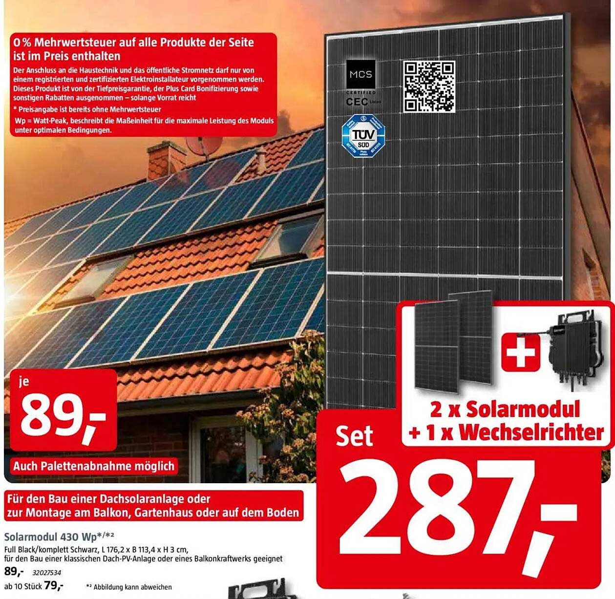 Solarmodul 430 Wp + Set mit Wechselrichter