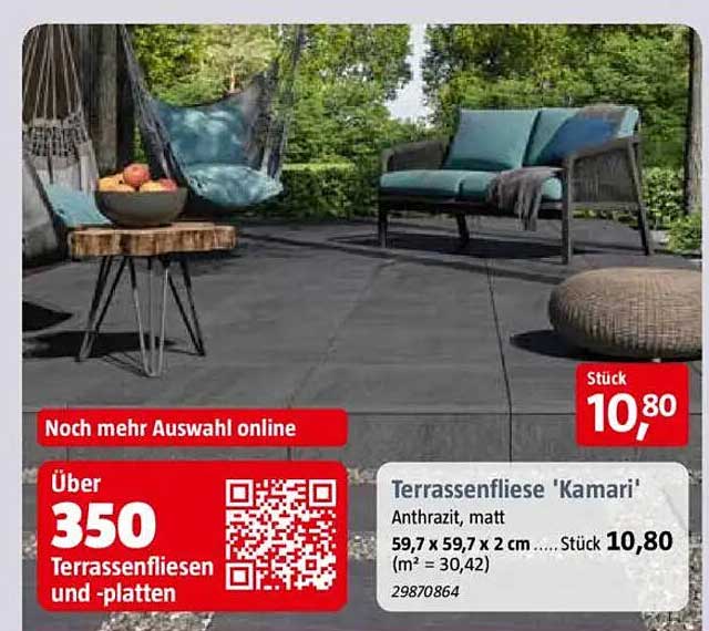 Terrassenfliese 'Kamari' – Anthrazit, matt